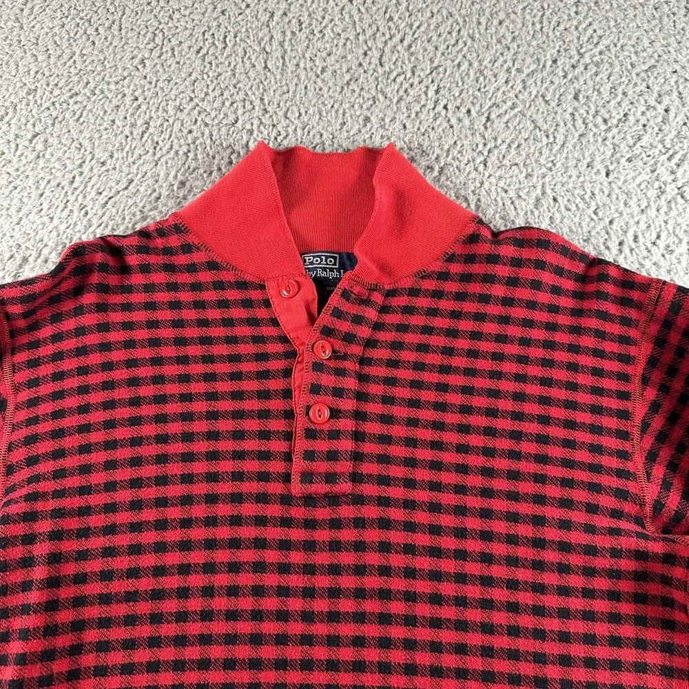 Vintage Polo Ralph Lauren Shirt Mens M Red Check Thermal Henley Cotton Hong Kong